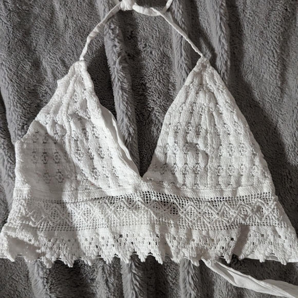 NWT Crochet Halter Crop Top Small White Cotton Cover-Up - Picture 9 of 9